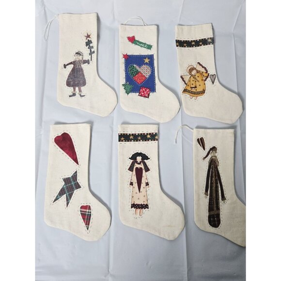 Set Of 6 Cottage Core Linen Christmas Stockings Handmade 6 inch - Picture 2 of 3